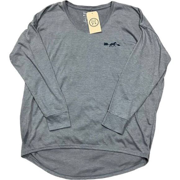HUNT CLUB Pullover Top Tee Hi-Low Hem Women’s SZ Large Gray Long Sleeve - Picture 1 of 12